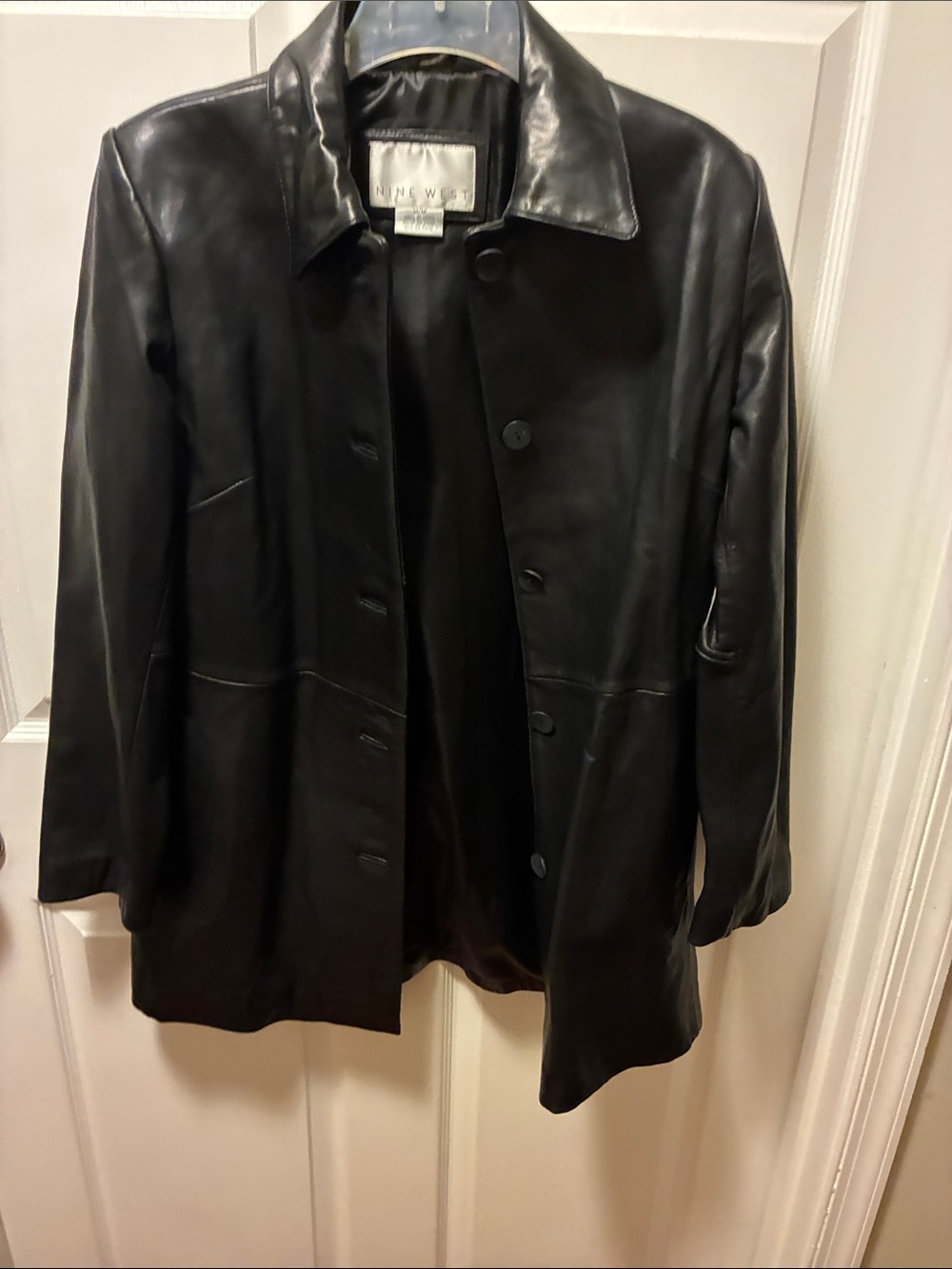 Nine West vintage buttery Black Leather Button-Front Coat NWOT never worn
